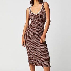 Free People Standout Smocked Convertible Midi Dress Brown Large $98 NWT!